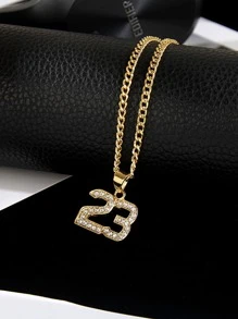 Những người đàn ông thời trang và phổ biến Rhinestone Number Charm Vòng cổ hợp kim cho món quà trang sức và cho một vẻ ngoài sành điệu - Vàng - Xem 3