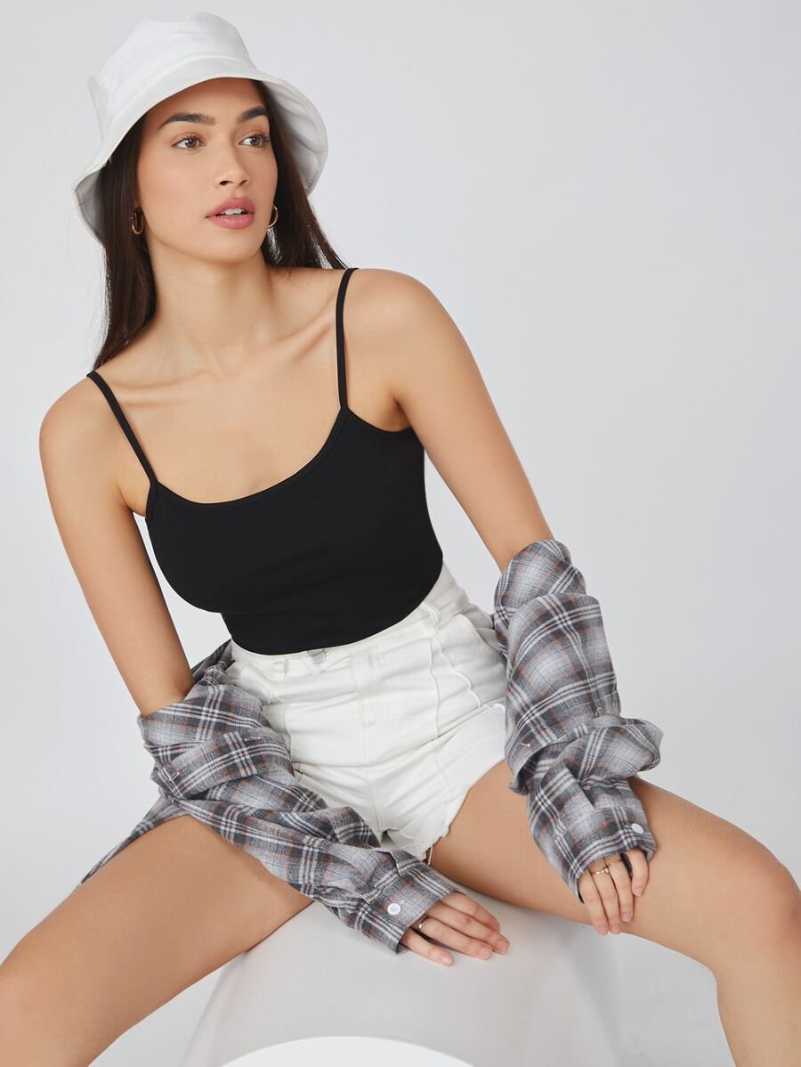 SHEIN BASICS Cami ngọn Bông Chất rắn - màu đen - Xem 1