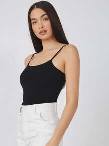SHEIN BASICS Cami ngọn Bông Chất rắn - màu đen - Xem 3