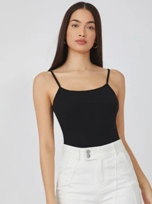 SHEIN BASICS Cami ngọn Bông Chất rắn - màu đen - Xem 4