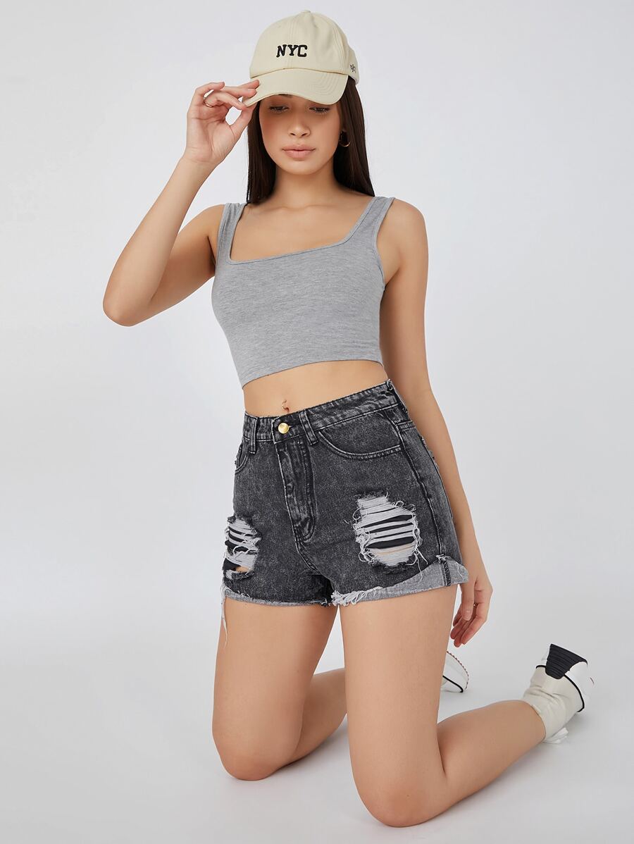 SHEIN BASICS Crop Tank Top - Grey - View 1