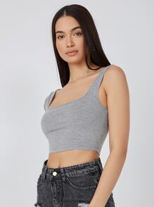 SHEIN BASICS Crop Tank Top - Grey - View 3