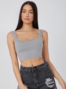 SHEIN BASICS Crop Tank Top - Grey - View 4