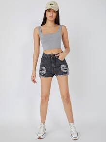SHEIN BASICS Crop Tank Top - Grey - View 5