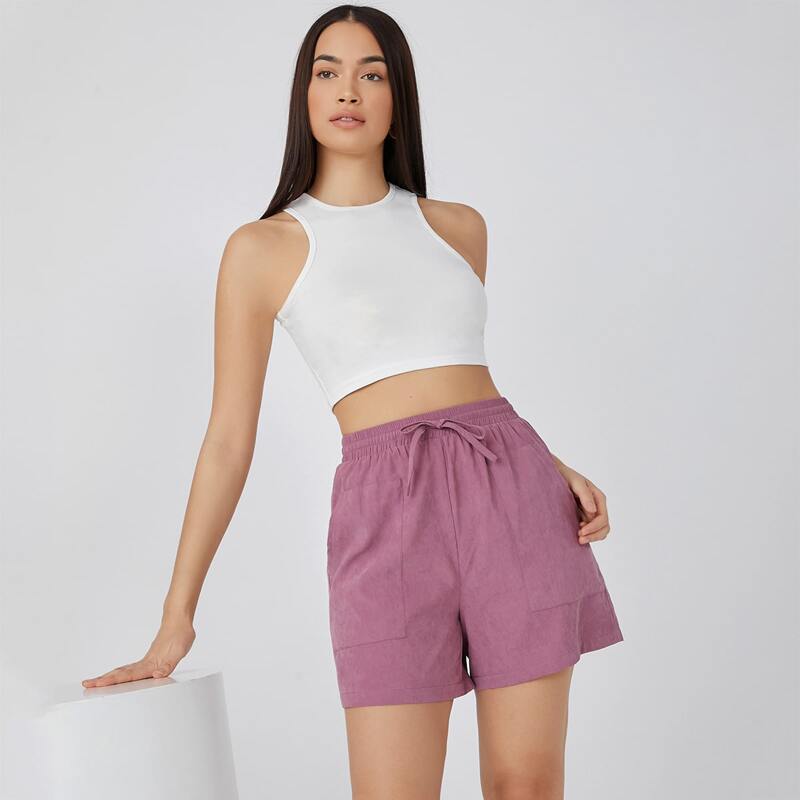 

Tie Waist Wide Leg Shorts, Purple