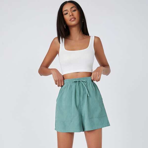 

Tie Waist Wide Leg Shorts, Green