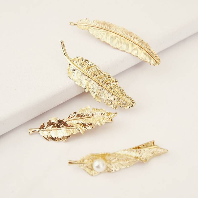 

4pcs Leaf Hair Clip, Gold