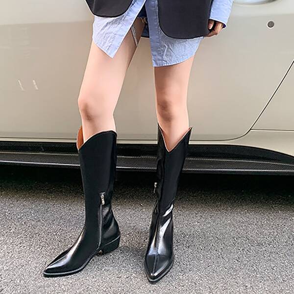 

Point Toe Knee Riding Boots, Black