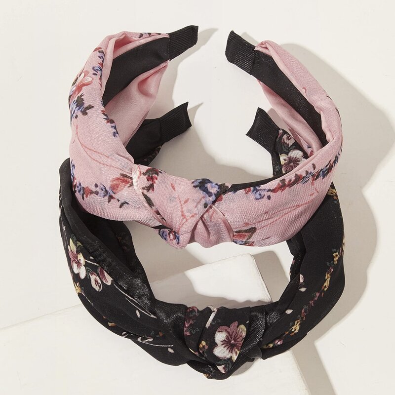 

2pcs Floral Knot Headband, Multicolor