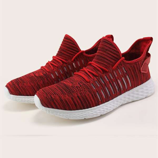 

Men Lace Up Decor Knit Sneakers, Burgundy