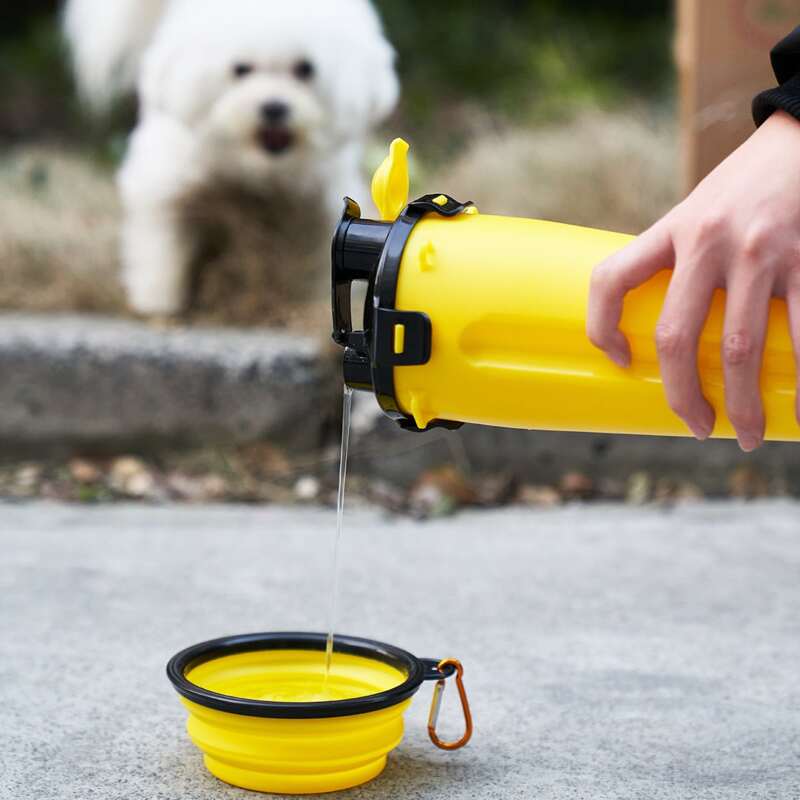 

2pcs Portable Pet Travel Bottle & Bowl, Yellow