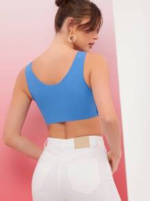 Ji Yeon Lee Ribbed Lace-Up Stitch Detail Crop Top - Blue - View 2