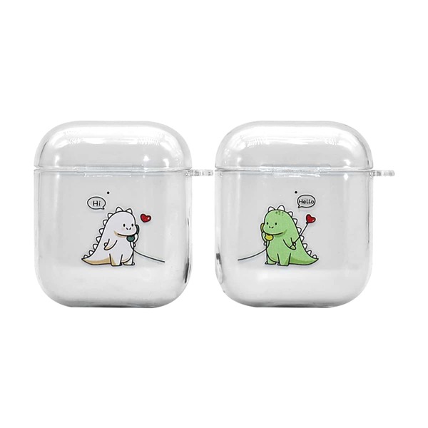 

2pcs Couple Dinosaur Print Clear Airpods Case
