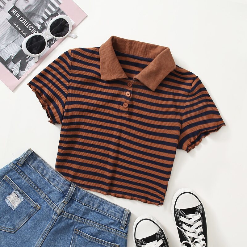 

Lettuce Trim Striped Polo Shirt, Multicolor