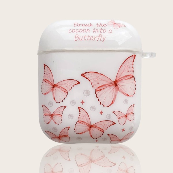 

Butterfly Print Airpods Case, Pink