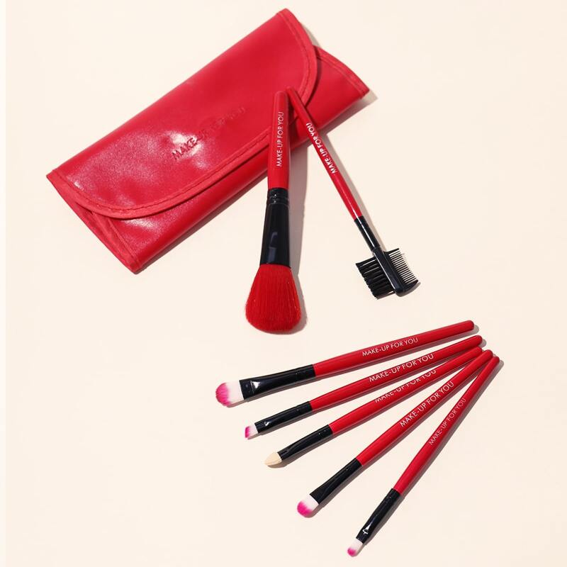 

7pcs Makeup Brush & 1pc Storage Bag, Red