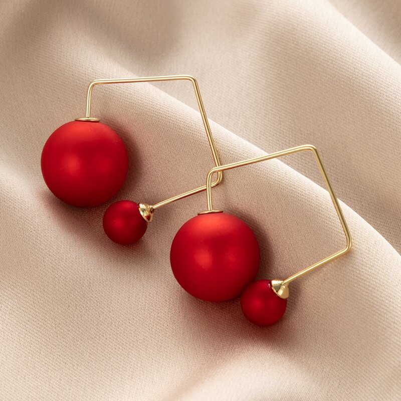 

Ball Geo Hoop Earrings, Red