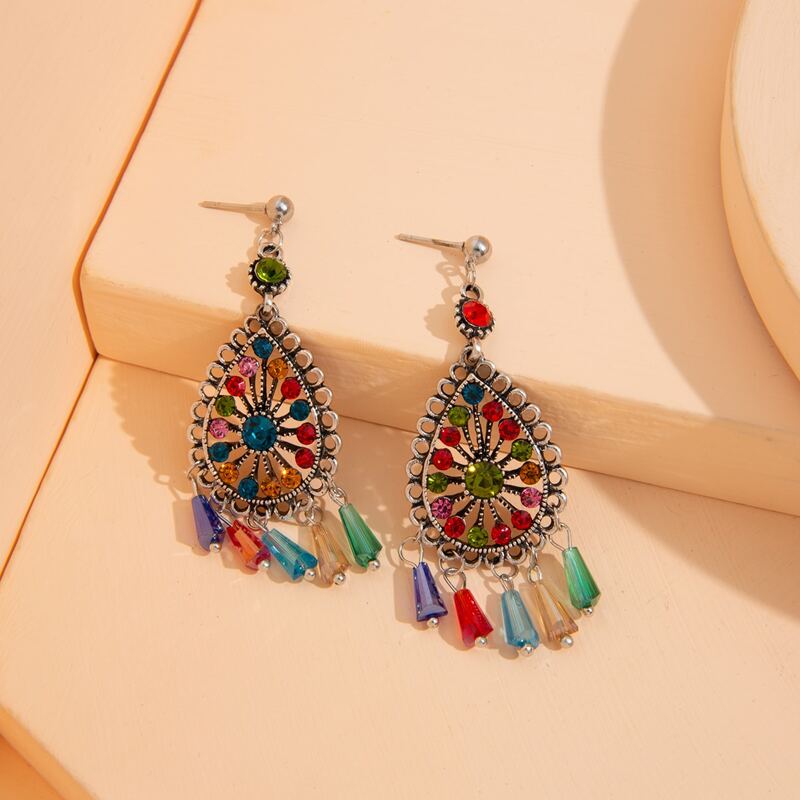 

Rhinestone Water Drop Earrings, Multicolor