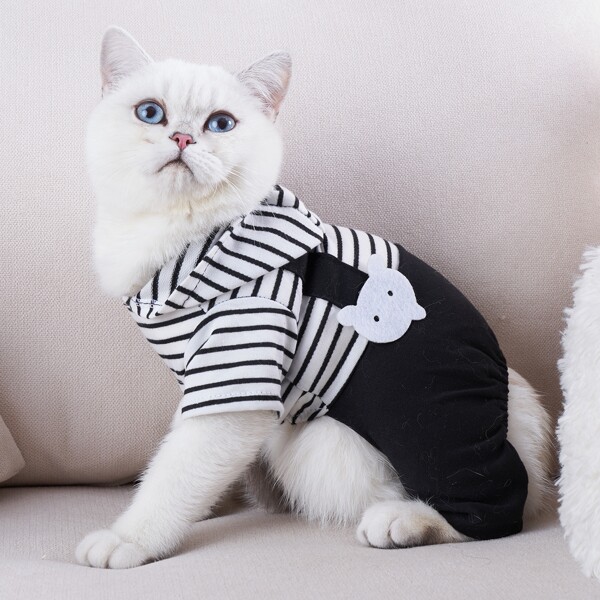 

Striped Pattern Pet Jumpsuit, Black and white