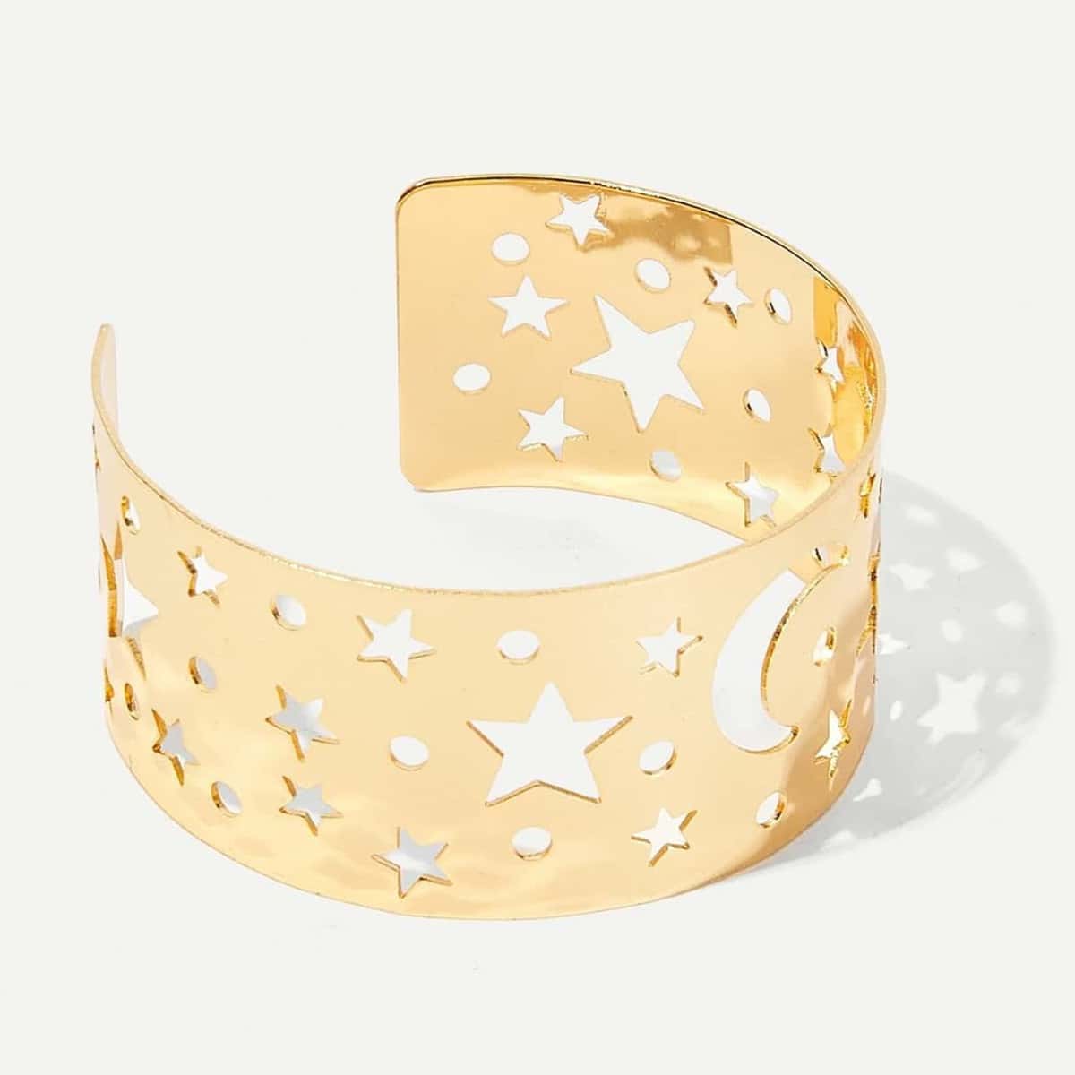 

Hollow Out Star & Moon Cuff Bracelet, Gold