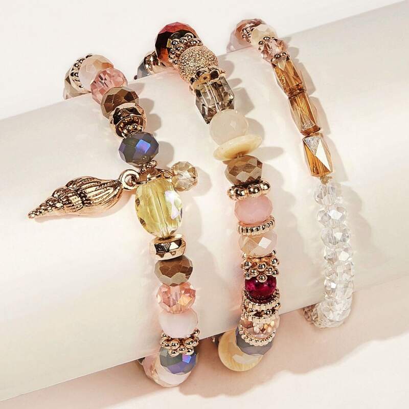 

3pcs Crystal Beaded Bracelet, Multicolor
