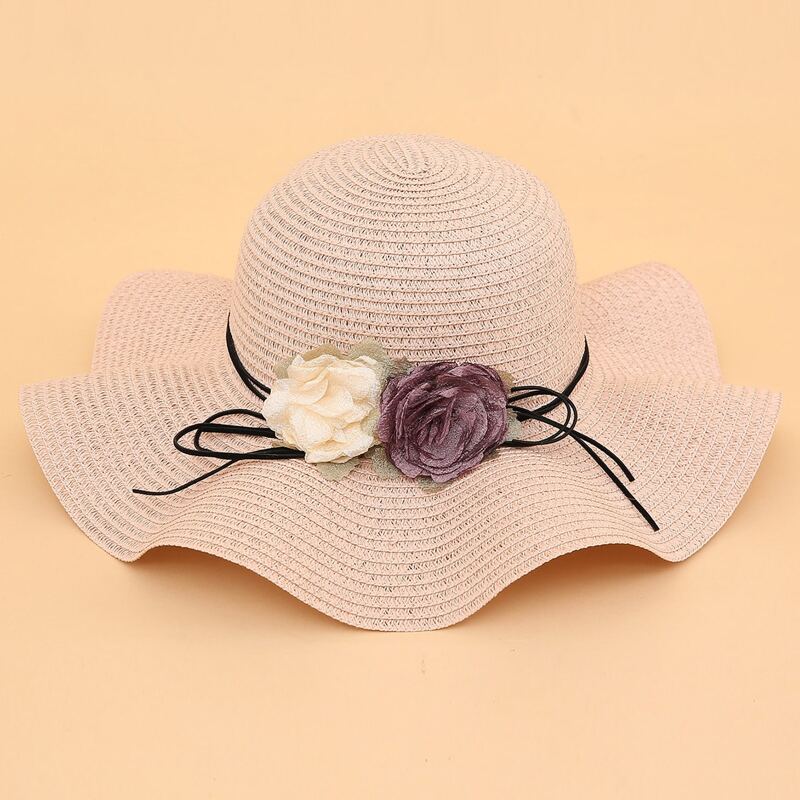 

Floral Scallop Straw Hat, Dusty pink