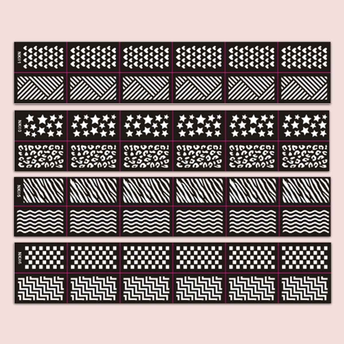 

4sheets Nail Art Template Sticker, Black