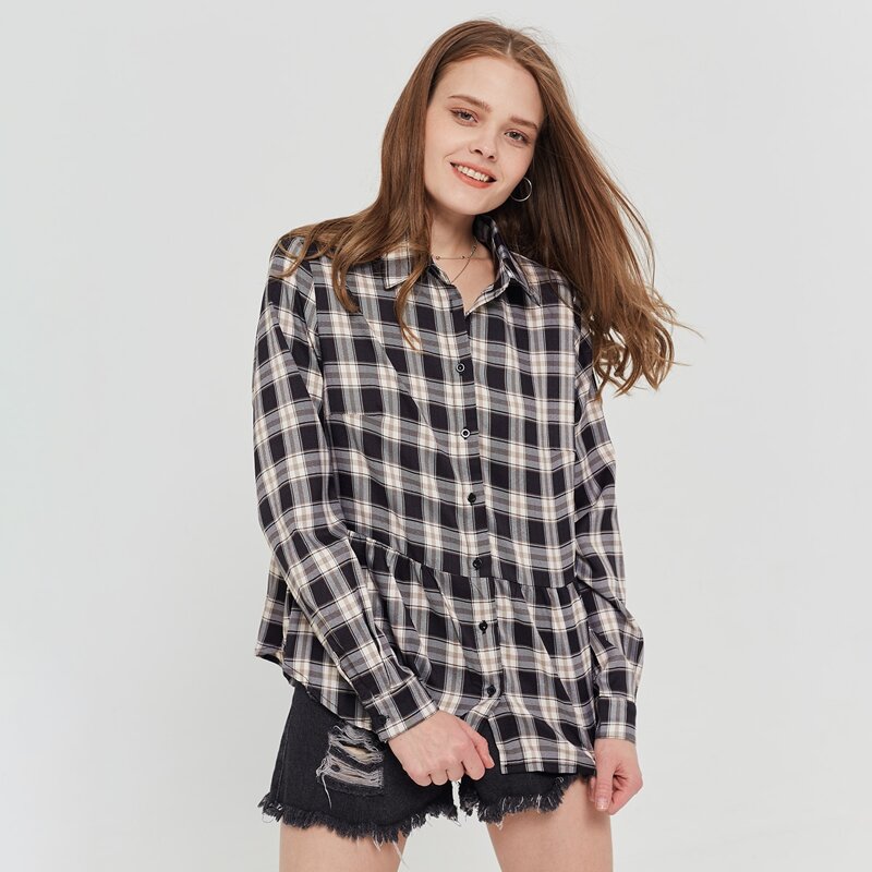 

Collared Plaid Peplum Blouse, Multicolor