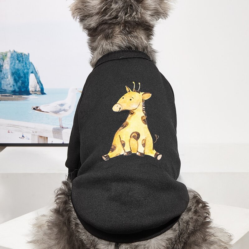 

Cartoon Giraffe Print Pet Sweatshirt, Black