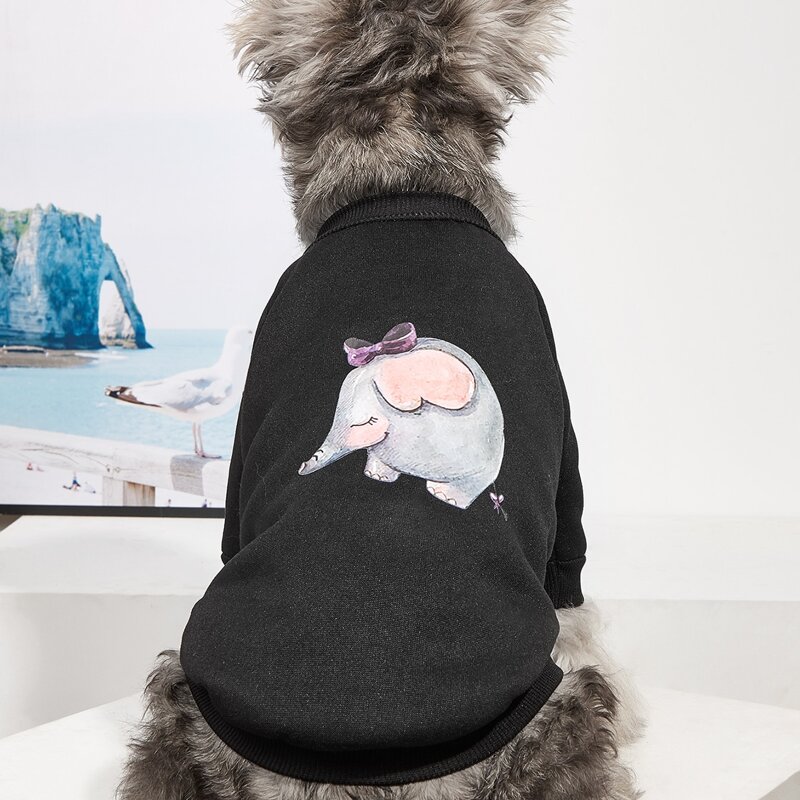 

Cartoon Elephant Print Pet Sweatshirt, Black
