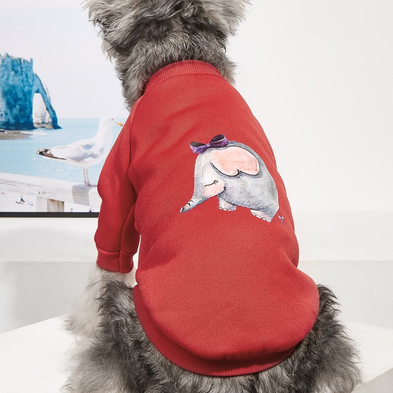 

Cartoon Elephant Print Pet Sweatshirt, Red