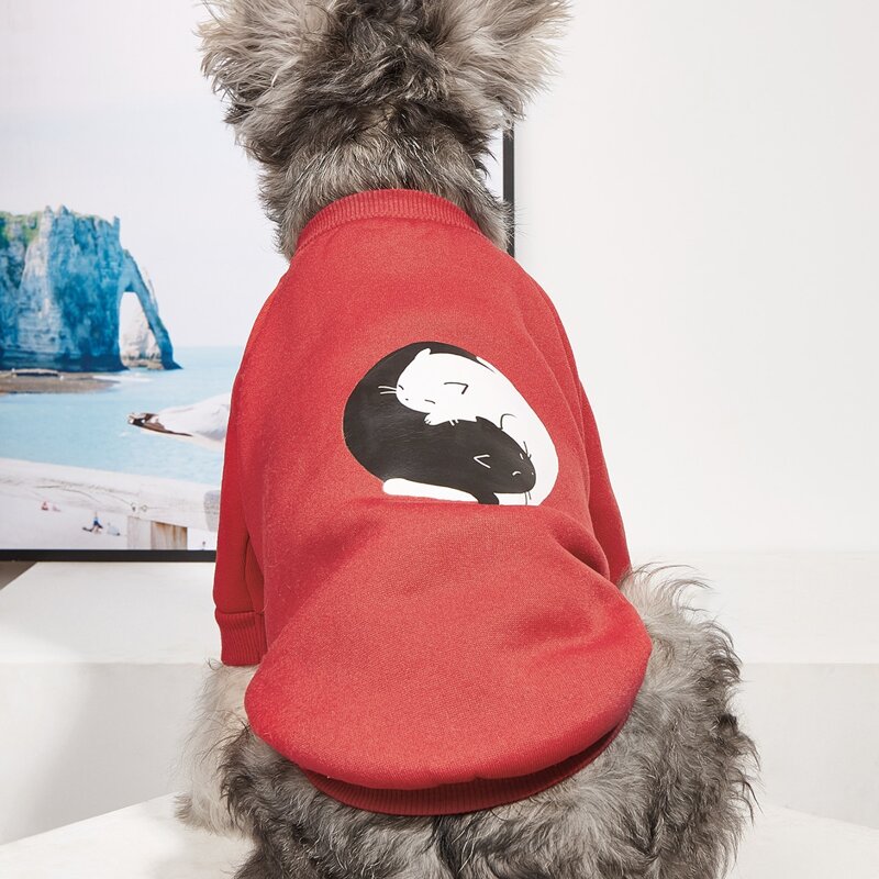 

Cartoon Cat Print Pet Sweatshirt, Red