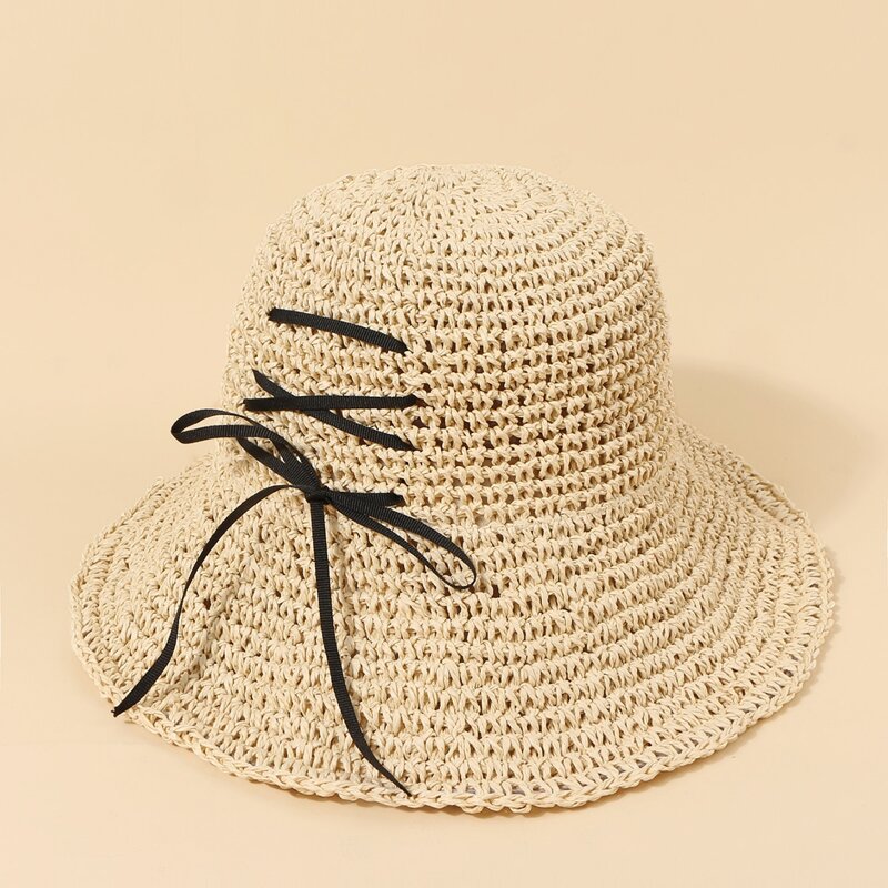 

Bow Knot Design Straw Hat, Beige