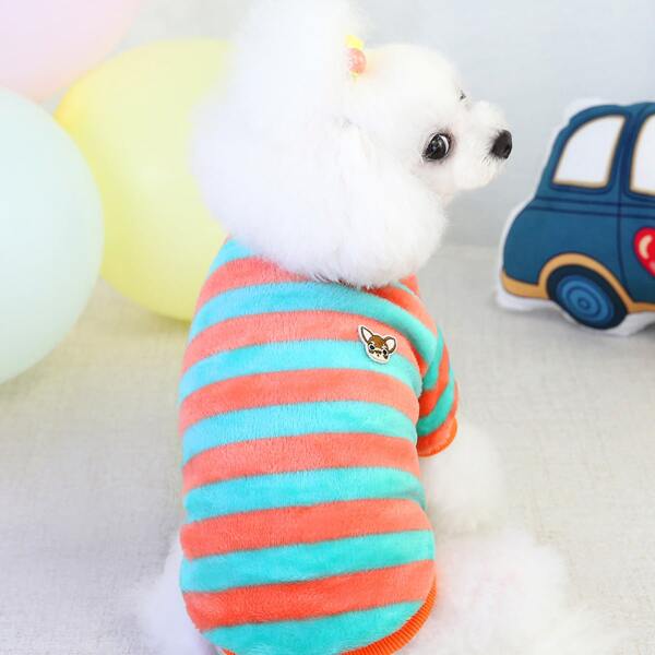 

Striped Pattern Plush Pet Sweatshirt, Multicolor