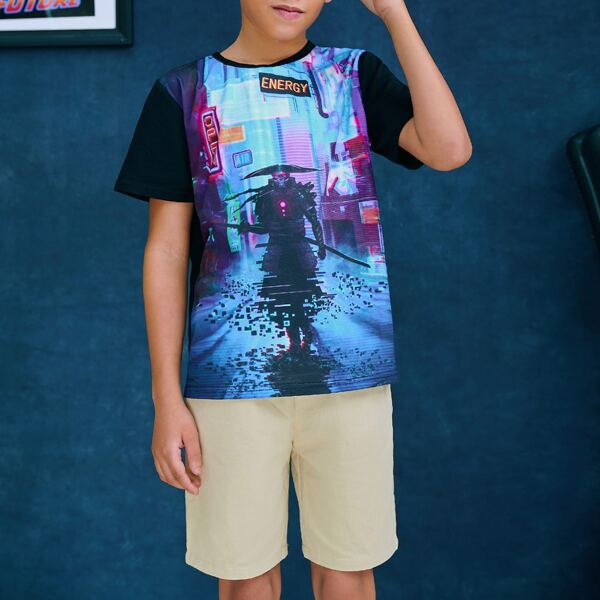 

Boys Graphic Print Top & Shorts Set, Multicolor