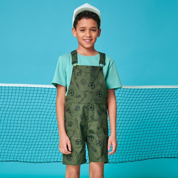 

Boys Ball Print Overall Romper, Army green