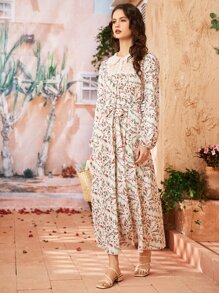 Mulvari 小碎花腰帶拼接蕾絲連衣裙 - 彩色 - 查看 3