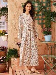 Mulvari 小碎花腰帶拼接蕾絲連衣裙 - 彩色 - 查看 5