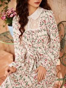 Mulvari 小碎花腰帶拼接蕾絲連衣裙 - 彩色 - 查看 6