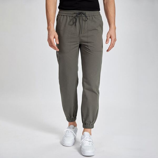 

Men Drawstring Waist Tapered Pants, Dark grey
