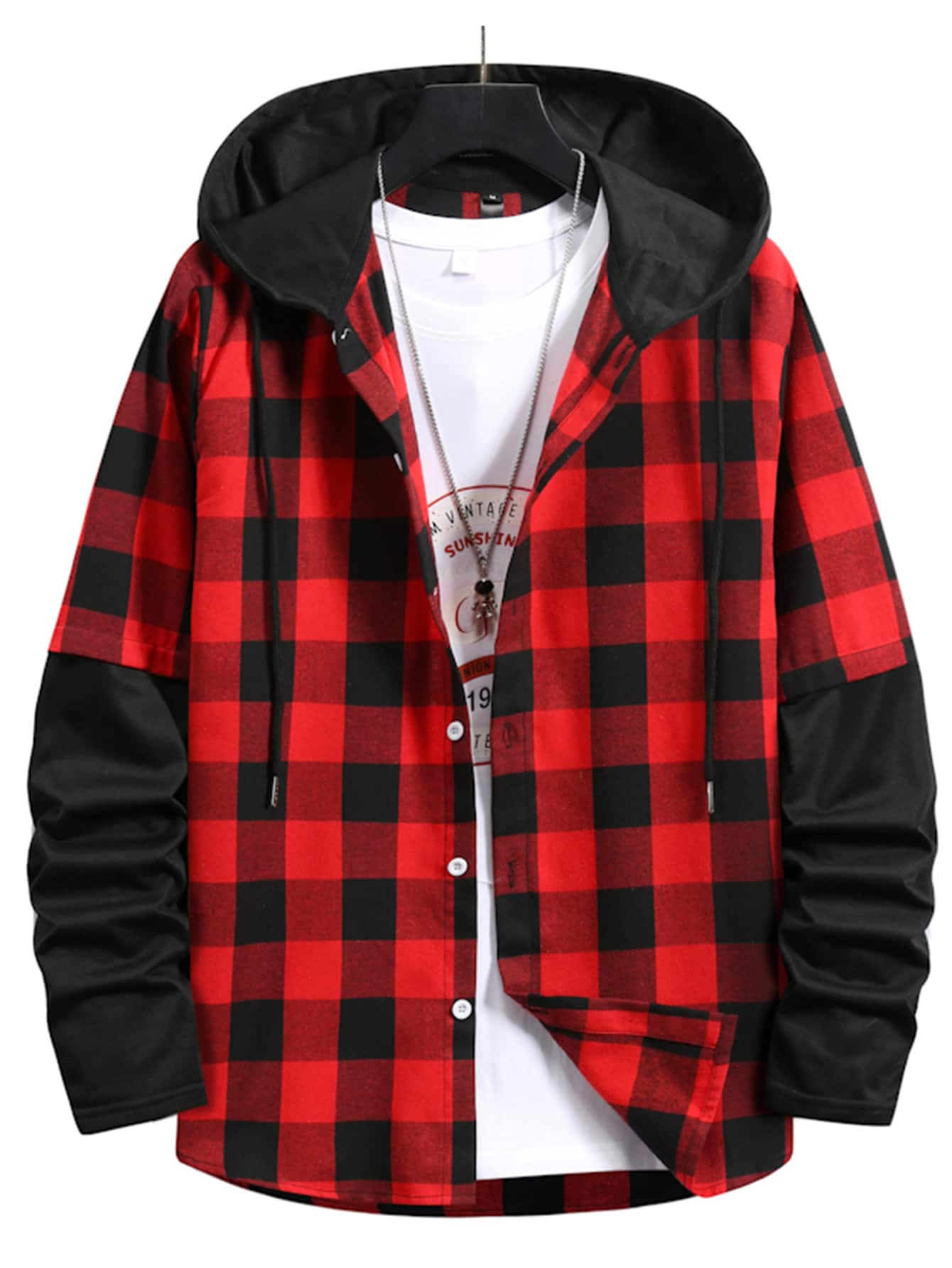 Manfinity Hypemode Men Gingham Drawstring Hooded Shirt - Multicolor - View 1