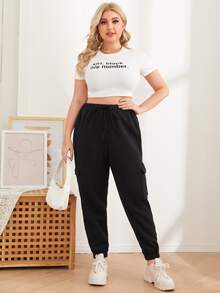 SHEIN Joggers con bolsillo con solapa - Negro - Ver 5