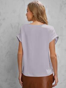 SHEIN LUNE Solid Rolled Sleeve Blouse - Mauve Purple - View 2