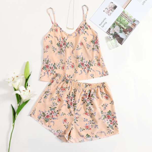 

Plus Floral Print Cami PJ Set, Multicolor