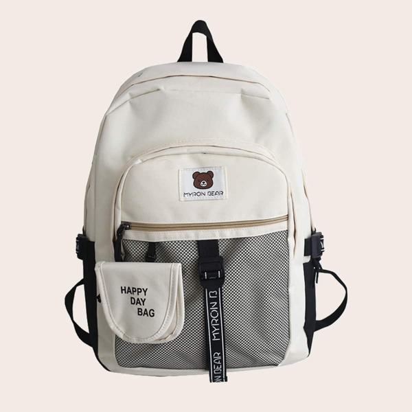 

Men Contrast Mesh Backpack With Purse, Beige