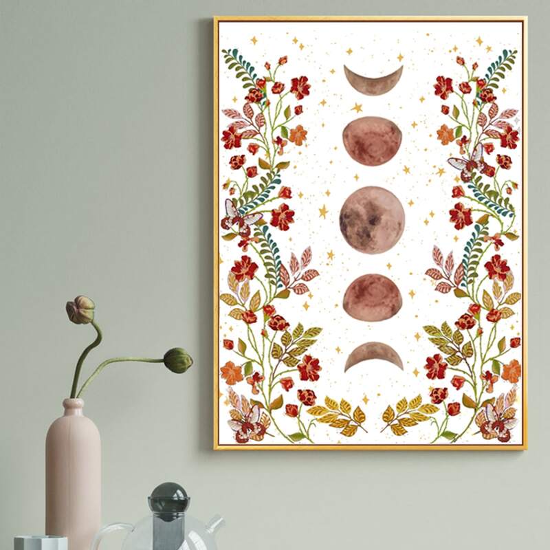 

Moon & Flower Print Unframed Painting, White