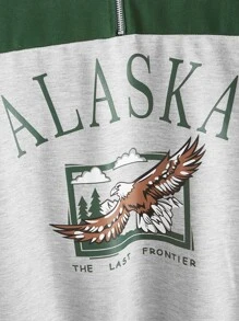 大碼老鷹和字母圖案半拉鏈運動衫 - 彩色 - 查看 3