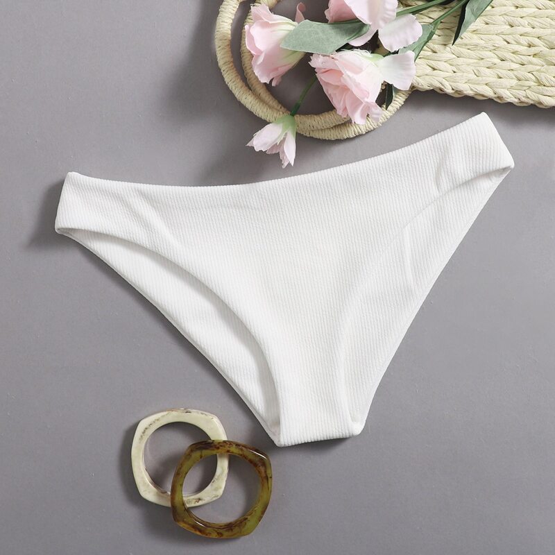 

Ribbed Plain Bikini Bottom, White