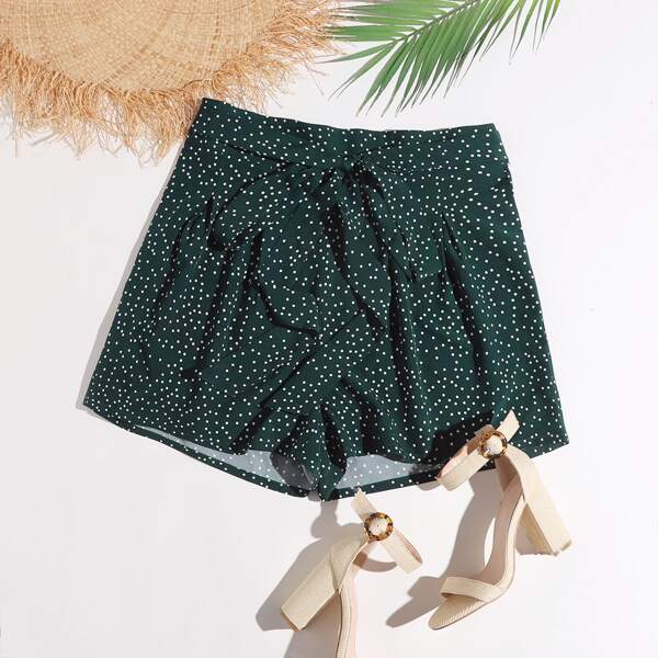 

Plus Polka Dot Tie Front Shorts, Dark green