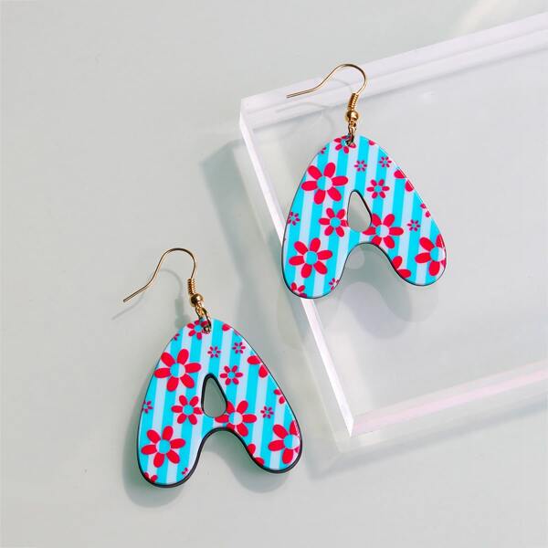 

Girls Floral Print Letter Drop Earrings, Multicolor